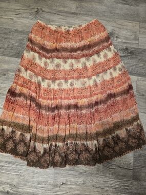Christopher & Banks Women’s Large Boho Floral Tiered Maxi Skirt Coral Brown